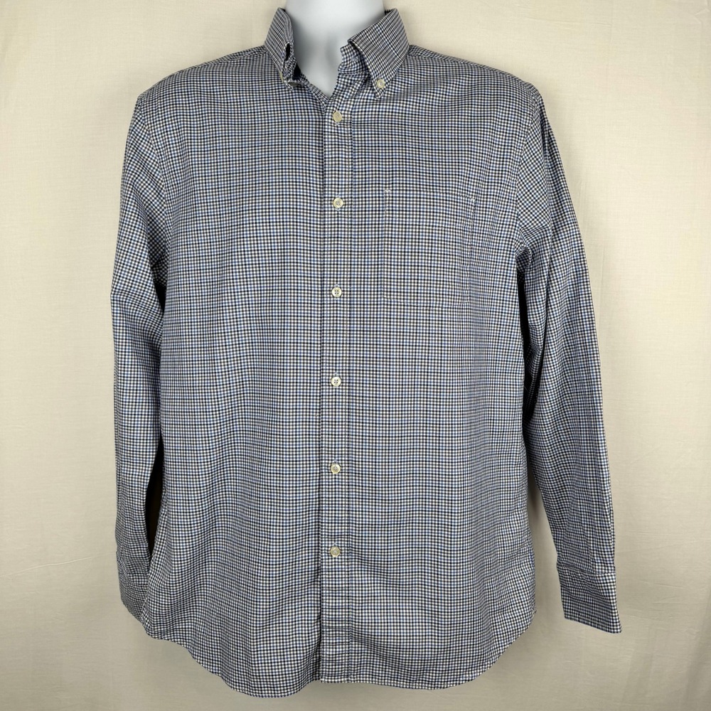 Tre Vero Three Truths Blue White Gingham Cotton Preppy Business Shirt Men's LG